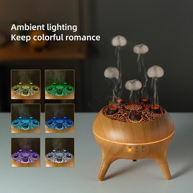Essential Oil Diffuser 250ML,Jellyfish Diffuser Air Humidifiers Sound Pickup Ultrasonic Aromatherapy Diffuser Remote Control 7 Color Lights for Home Bedroom Office Hotel(Wood Color)