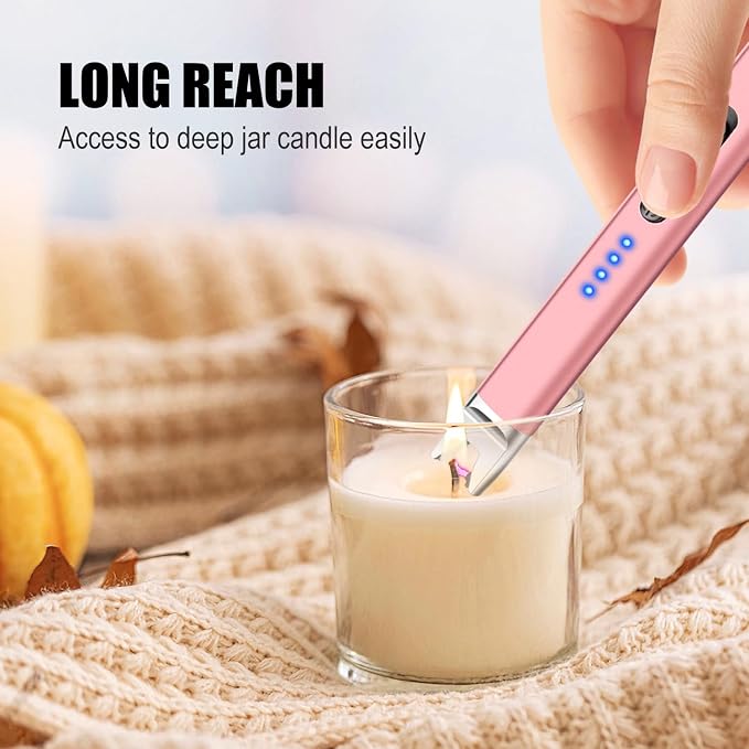 LcFun 3 Pack Candle Lighter Electric USB Rechargeable Plasma Arc Lighter with Safety Lock, Windproof Flameless Long Matches for Candle, Grill, BBQ, Camping, Gas Stoves (Gold,Pink,Silver)