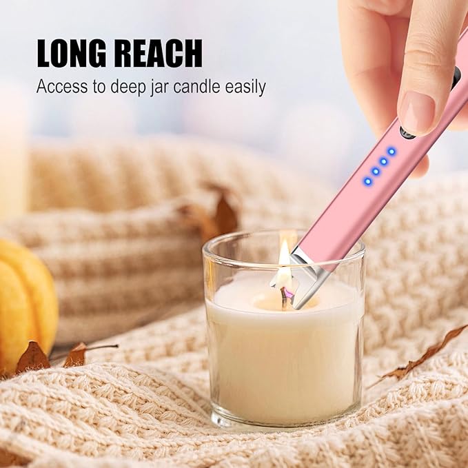 LcFun 3 Pack Electric Candle Lighter USB Rechargeable Plasma Arc Lighter with Safety Lock, Windproof Flameless Lighters Long Stem Matches for Candle, Grill, BBQ, Camping, Gas Stoves (Black,Pink,Gold)