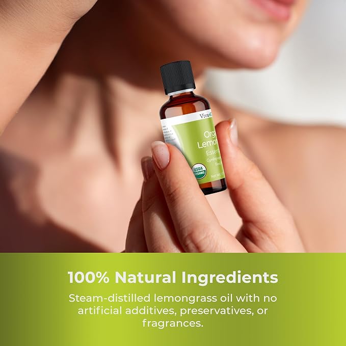 Viva Doria Lemongrass Essential Oil, USDA Certified, Organic Lemongrass Oil, 100% Pure, Natural Essential Oil, Undiluted, for Aromatherapy | Food Grade, 30 mL (1 Fluid Ounce)