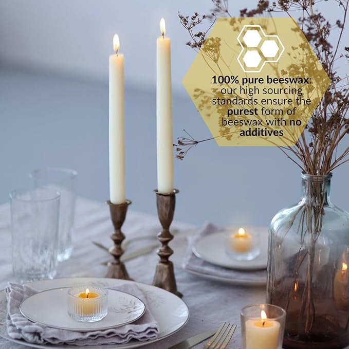 Big Dipper Wax Works Ivory White Hand-Dipped Beeswax Taper Candles – 12” x 7/8”, 2-Pack, 100% Pure Beeswax, Long Burning, Clean, Cotton Wick, Handmade in USA, Home Décor & Wedding Candles