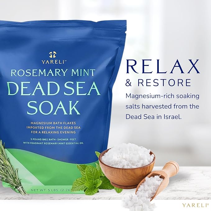 Yareli Magnesium Flakes Dead Sea Bath Soak, 5lb Rosemary Peppermint