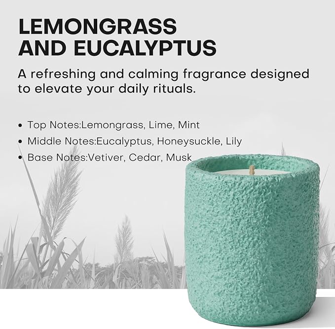 Scented Candles for Home, Soy Wax Candle Gift, Non-Toxic Cement Jar Candles, Luxury Aromatherapy for Stress Relief, Housewarming Gifts, Highly Scented, Home Décor, Lemongrass and Eucalyptus