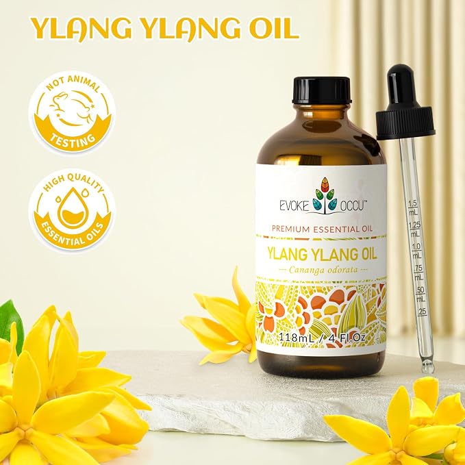 EVOKE OCCU Ylang Ylang Essential Oil 4 Oz, Pure Ylang Ylang Oil for Skin Hair Aromatherapy Diffuser Fragrance DIY- 4 FL Oz