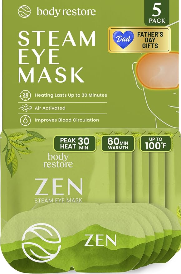 Body Restore Heated Eye Mask for Dry Eyes 5 Pack – Fathers Day Gift for Dad, Self Heating Warm Compress, Birthday Gifts for Women and Men, Relaxation – Green Tea