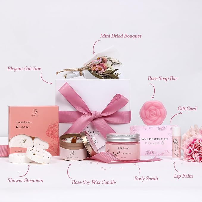 EXTALOW Spa Gifts for Women Bath and Body Gift Baskets Mothers Day Gift Rose Home Spa Set Self Care Gifts for Mom Sister Her Wife Birthday Gifts for Women Spa Kit Care Package Thank You Gift