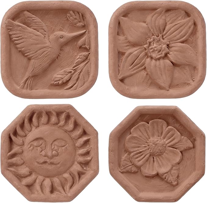 AceOrbit 4 Pcs Ceramic Clay Diffuser Passive Aromatherapy Oil Diffuser Essential Oil Accessories Hummingbirds Daisies Sun Lotus Flowers for Car Office Desk Home Decor Mini Terracotta Housewarming Gift