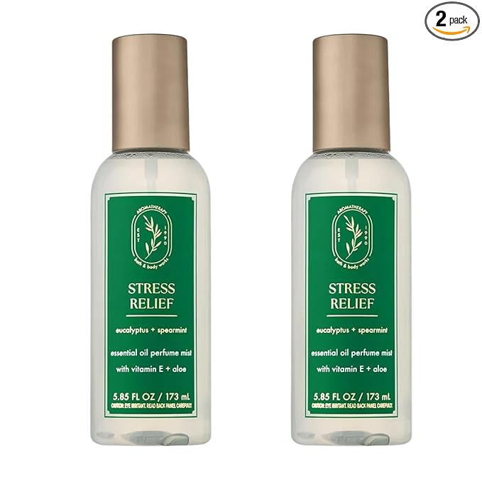 Bath & Body Works Aromatherapy Eucalyptus Spearmint Essential Oil Mist, Body Spray with Vitamin E and Aloe, Pillow Spray for Stress Relief, 5.3 fl oz - 2 Pack