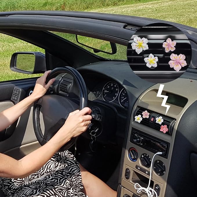 Cute Car Air Fresheners Vent Clips 6 PCS, Flower Air Vent Clips Pink Car Accessories Interior Aesthetic Women Automobile Air Conditioning Vents Decorations