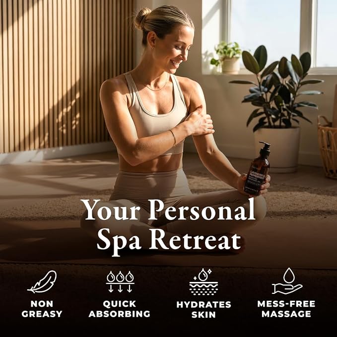 Gya Labs Lavender & Peppermint Massage Oil - 6.76 Fl Oz - Sore Muscle Massage Oil for Relaxation and Recovery - Fast-Absorbing and Non-Greasy Formula, Non-GMO, Cruelty-Free