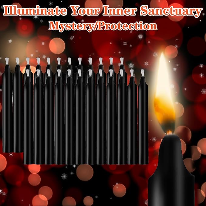 Kunrsug 24 Pack Black Spell Chime Candles – Premium Mini Unscented Taper Candles for Rituals, Prayer, Birthdays, Meditation, Altar, Spells, Chime Candles - 4 Inch Tall - Ideal for Witches