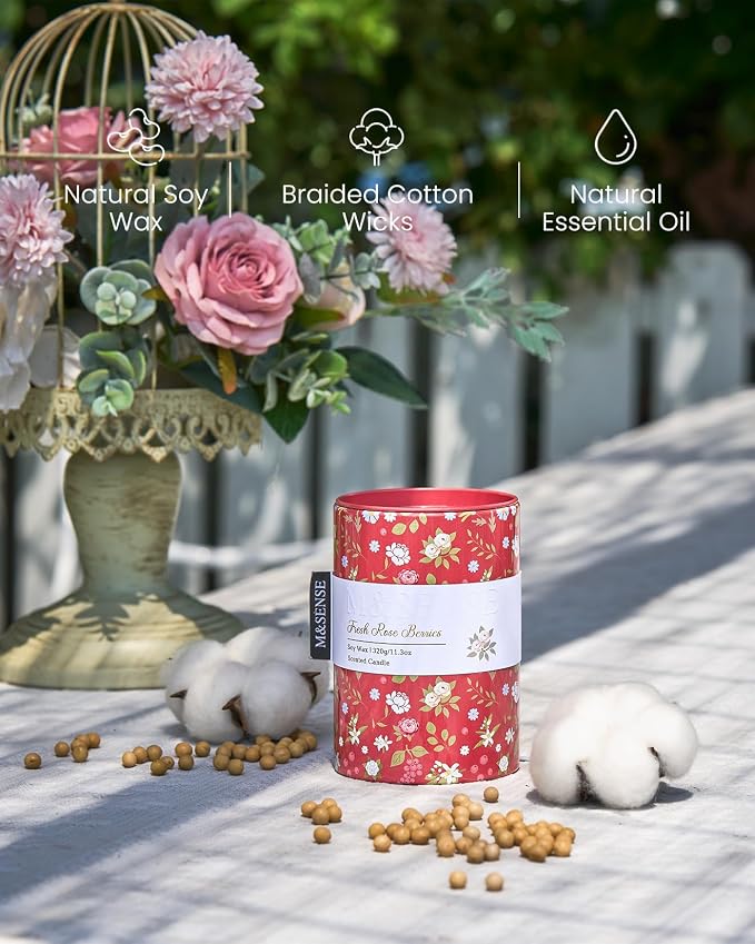 M&SENSE Spring Candle, Fresh Rose Berries Scented, 11.3 oz | Non-Toxin Soy Wax, Floral Candles Gift for Women, Up to 70 Hours Burning, Long-lasting Fragrance