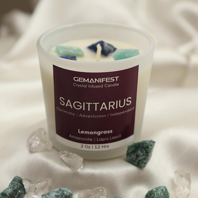 Sagittarius Zodiac Candle Gifts for Women with Sagittarius Bracelet Lemongrass Crystal Candle for Manifestation Birthday Birthstone Spiritual Thoughtful Gifts