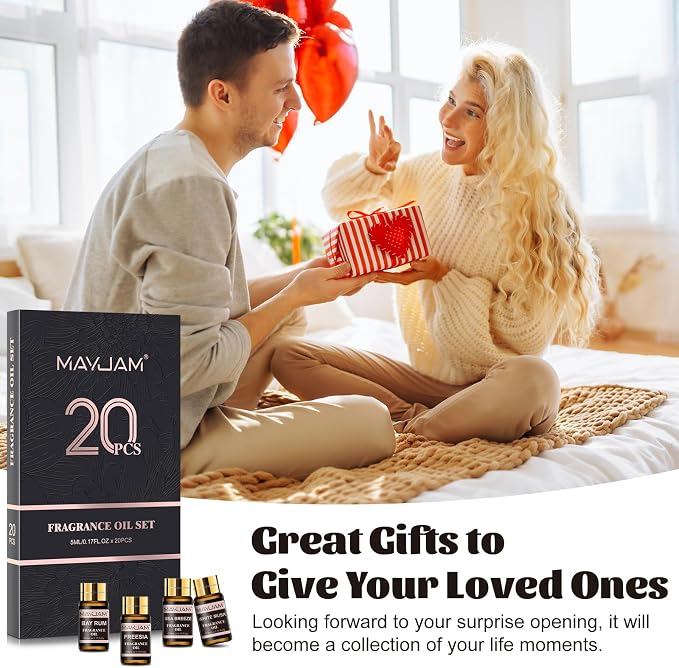 MAYJAM Fragrance Oil Gift Set, Top 20 Essential Oils Variety Pack for Diffusers for Home, Long Lasting Scented Oils for Soap Candle Making - 5ml/0.17fl.oz