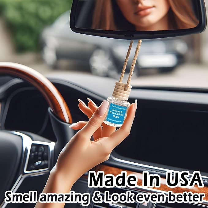 C Classy Hanging Car Air Freshener 2 Pack, Cabana Hotel Scent Essential Oil Diffuser, Long-Lasting Fragrance,Cute Glass Bottle Car Accessories for Women & Men, Made in USA
