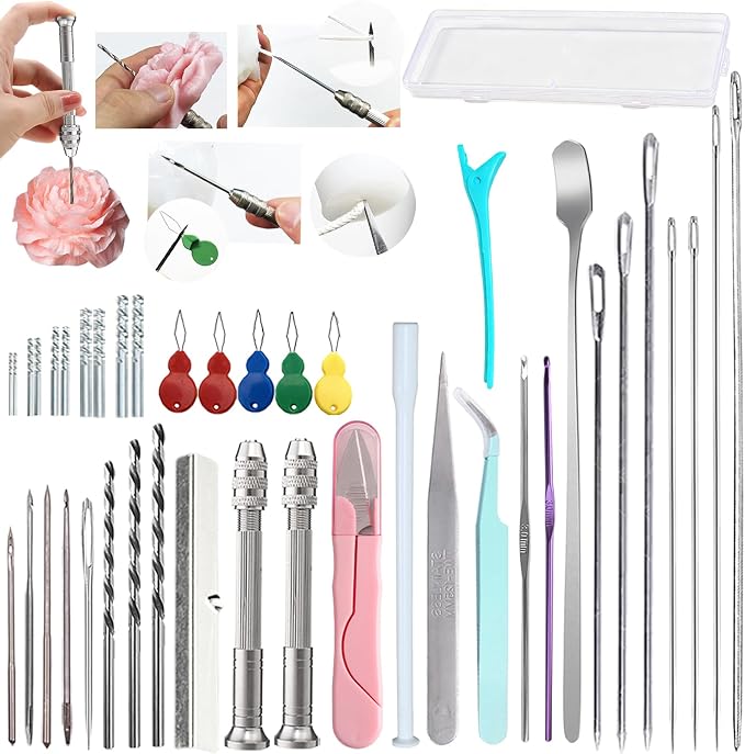 41PCS Mold Punch Wicking Needle Tools Inserting Tool for Candle Making Adjustable Punch Needle Long Silicone Mold Hook Needle Drill Candle Wick Hole Drill Steel Sticks to Make Holes in Candles Soap