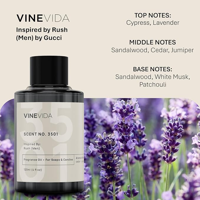VINEVIDA Scent NO. 3501 Fragrance Oil - 120mL (4oz) - Inspired by: Rush (Men) Fragrance Oil for Candle Making - Made in USA Candle Scents Scents for Soap Making
