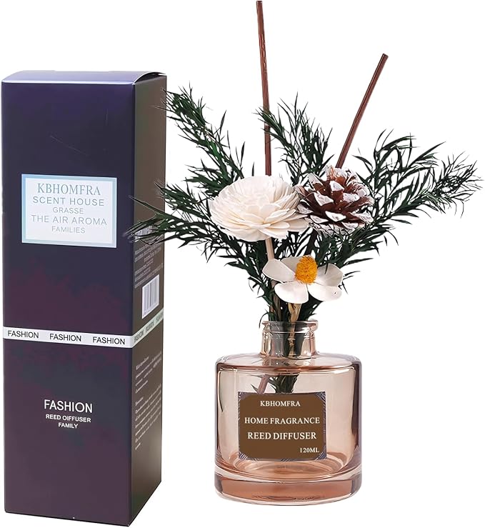 Reed Diffuser with Dried Flowers, Jasmine Cedar Sandalwood Scent, 4.06 fl oz, Glass, 120ml, Long Lasting Home Fragrance (Jasmine Tea)