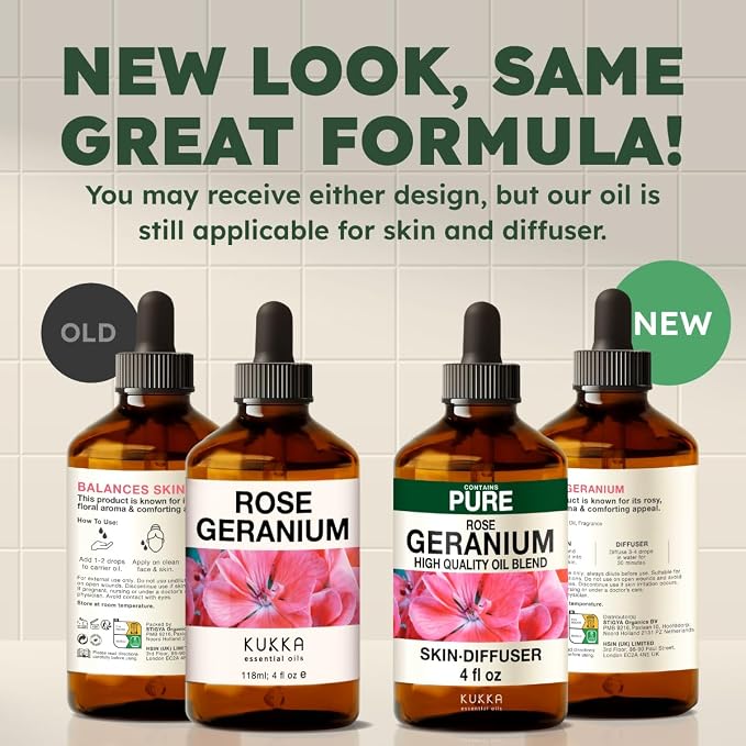 100% Pure Rose Geranium Oil - 4 Fl Oz Rose Geranium Essential Oil for Hair, Skin, Diffuser, Aromatherapy & DIY Soap Making Scent