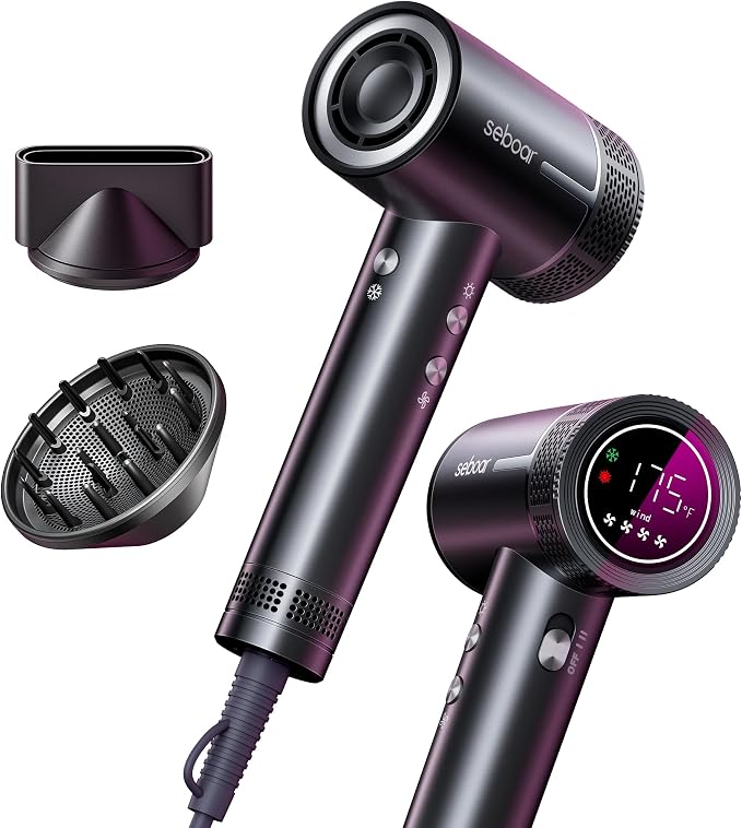 High-Speed Ionic Hair Dryer with Diffuser, Professional LCD Display Thermo-Control Blow Dryer, 1500W Fast Dry, 500 Million Negative Hairdryer, Low Noise, Lightweight for Travel Home Salon