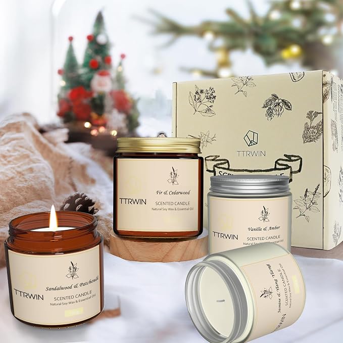 4 Pack Scented Candles for Home Scented Natural Soy Wax, Aromatherapy Candle Gifts Set for Women Men, Jar Candles Set for Home Decoration, Gifts for Birthday Mother's Thanksgiving Day Present