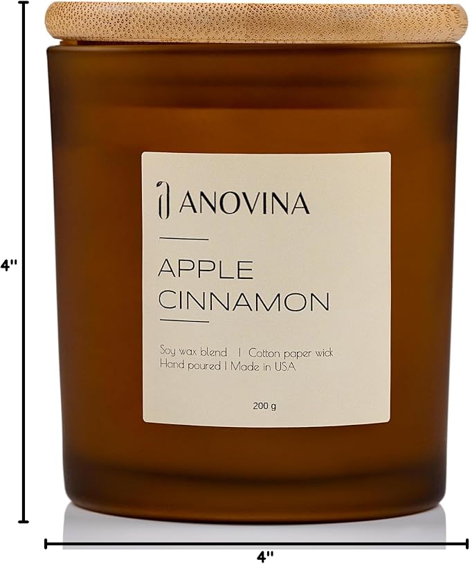 Anovina Apple Cinnamon Candles – Cozy Apple & Cinnamon Scented Candle – Non-Toxic Soy Wax, Long-Lasting Fall & Christmas Home Décor, Holiday Gifts for Women & Home Fragrance
