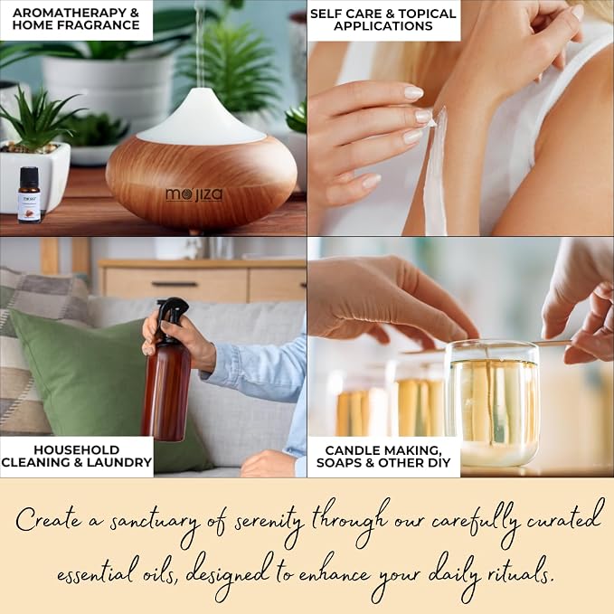 MO'JIZA Pure Aromatherapy Essential Oils Gift Set, 14 Oils-Jasmine, Lemon, Basil, Ylang Ylang, Cedarwood, Cinnamon, Lavender, Tea Tree, and More, 10ml Each. Certified Kosher, Vegan & Cruelty Free