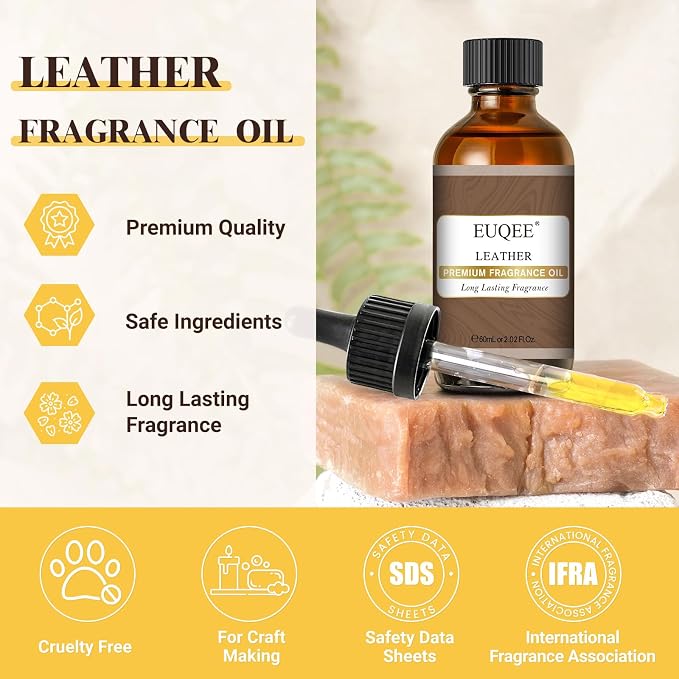 EUQEE Leather Fragrance Oil, 2.02 Fl oz/ 60ml Essential Oils for Diffuser, Candle Making, DIY Soap with Glass Dropper
