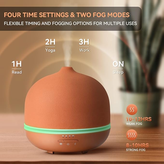 Stone Diffusers for Essential Oils Large Room,500ml Handmade Ceramic Diffuser with 4 Timer & 10 Ambient Light Settings for Home Office (Terracotta)