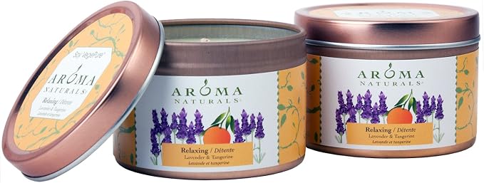Aroma Naturals Tin Candle Essential Oil Natural Soy Scented, Lavender and Tangerine, 2 Count