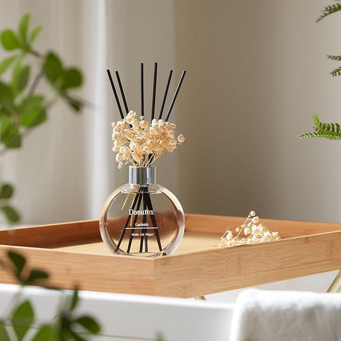 Flower Reed Diffuser Set 5.07oz Gardenia Scent Diffuser with Sticks Home Fragrance Reed Diffuser for Bathroom Shelf Decor