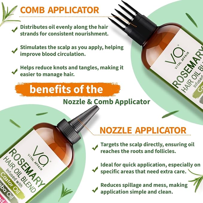 Blend Of Pure Rosemary Oil For Hair Growth With Castor, Batana, Jojoba Oil-Infused With Biotin & Vitamin E-Blend of Effective Hair Oils for Hair Growth-Strengthening Treatment-By Vital Affair-6 Fl Oz