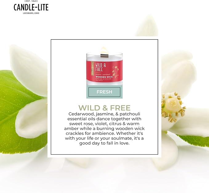 Candle-lite Essential Elements Scented Candles, Wild & Free, 16 oz Jar, Proudly Poured in The USA, Aromatherapy, Single-Wick with 50 Hours of Burn Time, Perfect for Creating a Relaxing Ambiance