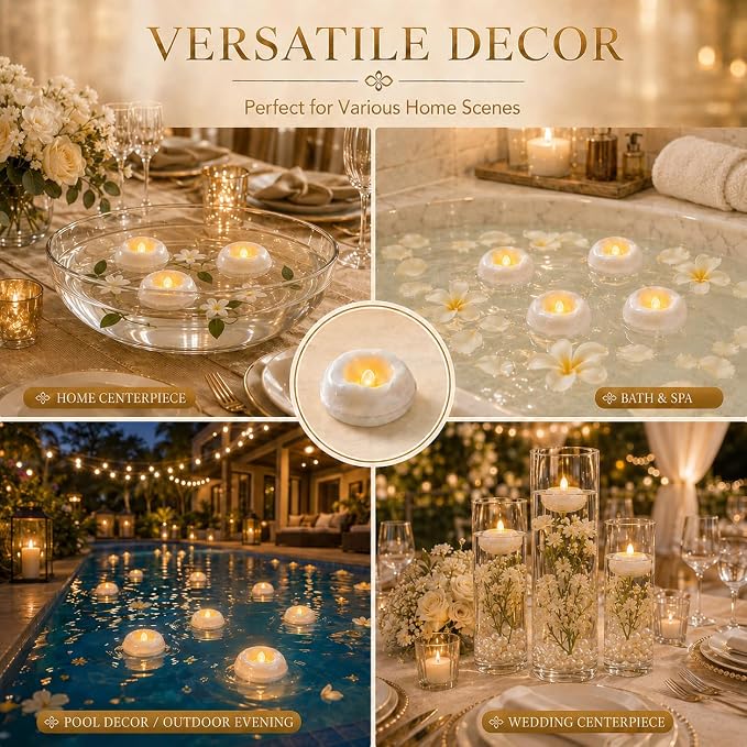 12 Pack 2.3” Flameless LED Floating Candles, Water-Activated Battery Operated Floating Candle with180+ Hours Runtime for Cylindrical Vase, Pool, Fountain - Ideal for Wedding, Party Decoration