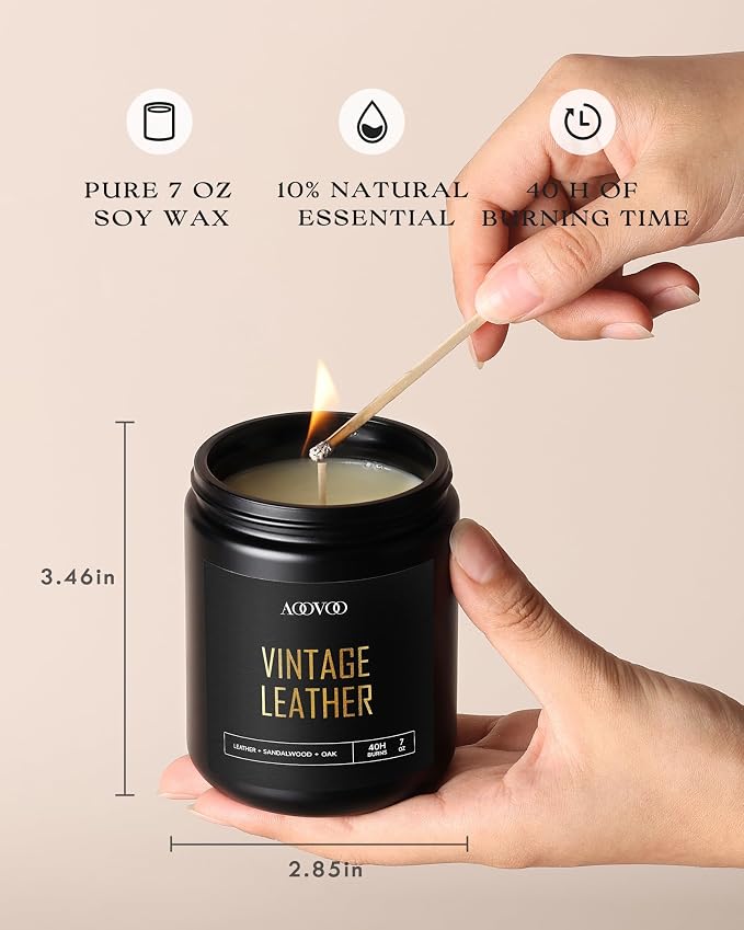 AOOVOO Scented Candles for Men - 4 Pack Candles for Home Scented, 28oz Soy Wax, 200 Hour Burn Time, Men Candle Set, Vntage Leather/Vntage Oak/Mahogany Teakwood/Cologne Candle Set