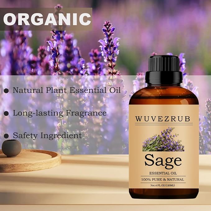 Sage Essential Oils 120ML, 100% Pure and Natural Essential Oil for Aromatherapy Diffuser - 4 Fl Oz/Sage