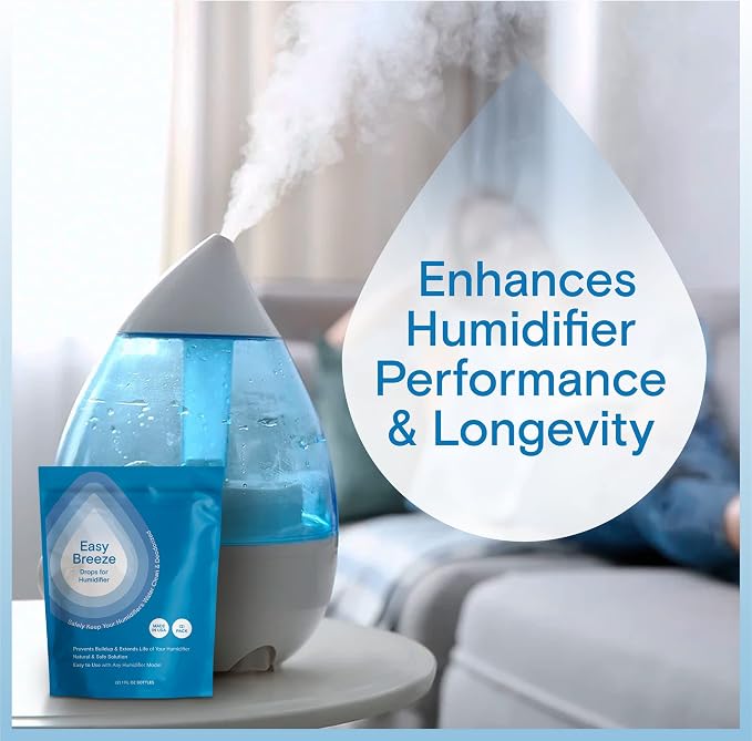 Humidifier Cleaner Drops — Easy Breeze Water Treatment for All Humidifiers, Reduces Calcium Buildup & Sludge, 100-Day Supply Humidifier Drops, Freshens & Deodorizes, Natural Formula, Made in USA