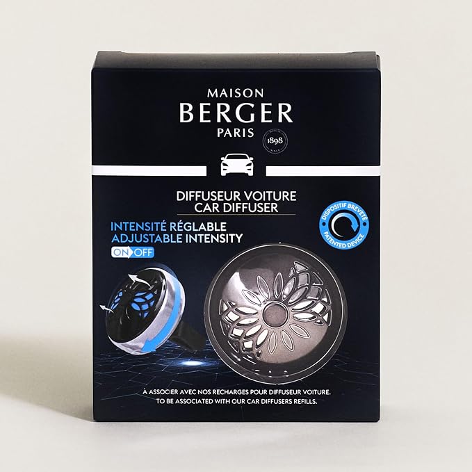 MAISON BERGER Car Diffuser, On/Off Flower Gun Metal, No Refill Included | Patented On/Off Control, Holder Only, Refill Sold Separately, Made in France
