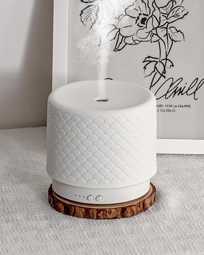 Essential Oil Diffuser - 280ml Ceramic Diffuser for Large Room & Commercial Use, 2.4MHz Aromatherapy Diffuser with Cool Mist Humidifier & Night Light, Ideal for Bedroom, Office, Yoga, Spa, Gifts