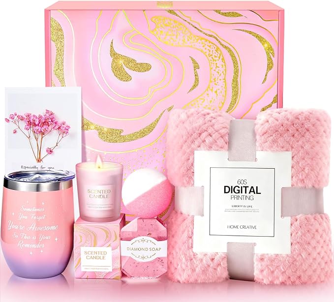 BodyRefresh Self Care Gifts for Women Birthday Gifts for Her, Gift Baskets Care Package Gift Set With Blanket Get Well Soon Gift for Women Birthday Gift Ideas Spa Set for Grandma Adult Wife