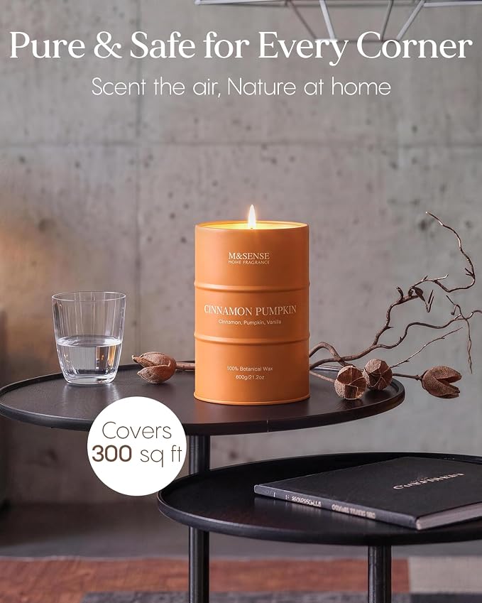 M&SENSE Cinnamon Pumpkin Scented Candles Large,Christmas Soy Candles,21.2oz 120 Hour Slow Burning,Aromatherapy Candle for Stress Relief Meditation Relaxing,Christmas Decor