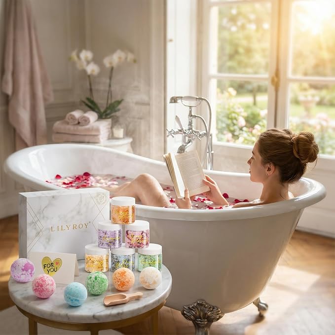 Gifts for Women & Men, Birthday Gifts - 15 Pcs Luxurious Spa Gift Set Bath and Body Gift Set for Mom Dad | Perfect Valentines Day, Christmas, Mothers Day with 6 x 150g Bath Salt 6 x 100g Bath Bomb