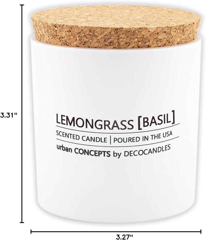 Urban Concepts by DECOCANDLES - Lemongrass & Wild Basil - Highly Scented Soy Candle - Long Lasting Fresh Herbal Aroma - Hand Poured in USA (9 Oz. Cork)