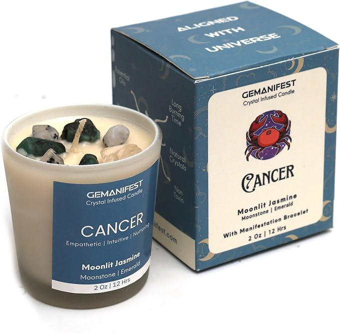 Cancer Zodiac Candle for Manifestation with Moonstone Bracelet Jasmine Soy Candles for Home Scented Zodiac Sign Gifts for Women Birthday Birthstone Gifts