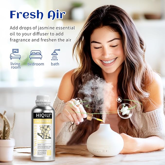 HIQILI Jasmine Essential Oil - 32 Fl Oz/1000 ML | Jasmine Oil for Diffuser, Perfume, Shampoo, Aromatherapy