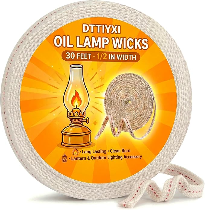 Oil Lamp Wicks, 1/2 Inch x 30 Ft, Flat Cotton Lantern Wick for Oil Lamps