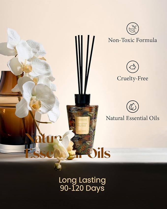 M&SENSE Roasted Coffee Reed Diffuser Set - 8.79fl oz Home Fragrance Non-Toxic Reed Diffuser for Home, Long Lasting Air Freshner Gifts for Bathroom Bedroom Fragrance Decor