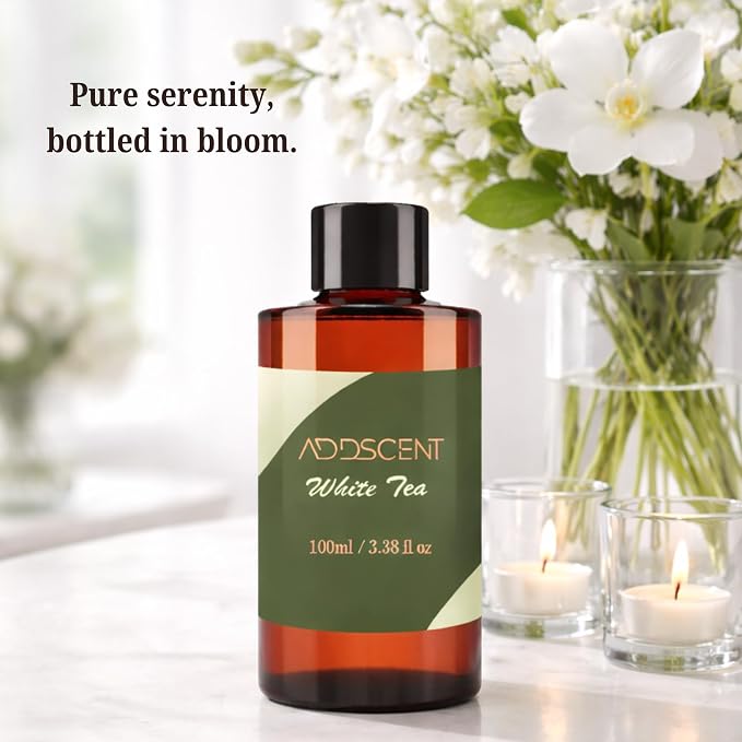 White Tea Fragrance Oil 100ml for Diffuser, Fresh Floral and Citrus Aroma for Bedroom Living Office Spa, Calm, Clean and Refreshing Scent with Balanced Layered Notes