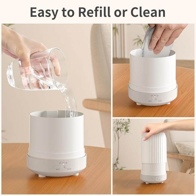 Essential Oil Diffuser for Bedroom, Quiet Humidifiers for Home, Ultrasonic 250ML Small Aromatherapy Diffuser, 7 LED Color Safety Auto-Off Timer, for Large Baby Bedroom, Hotel, Plant (White Pattern)