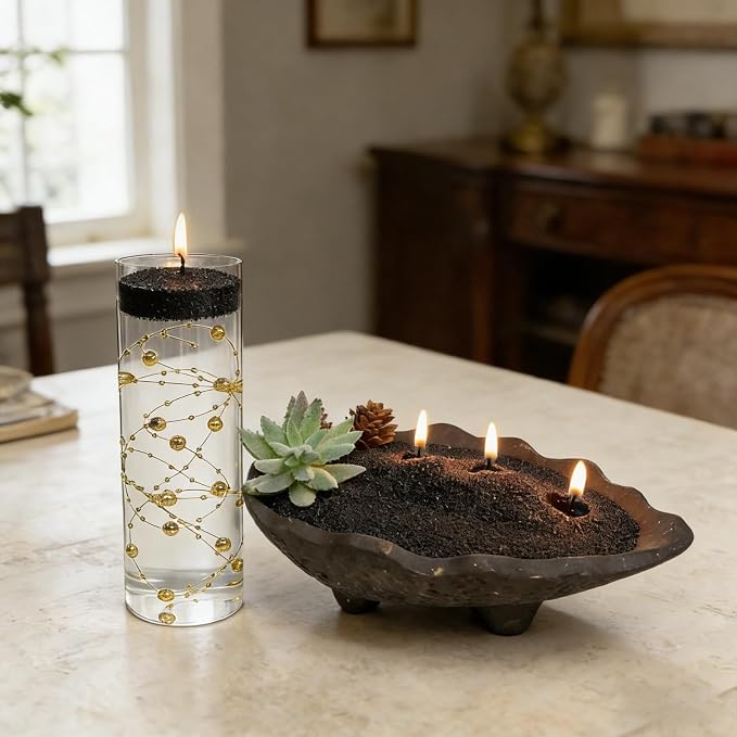 Monsoon Wood Pearled Candle 70 oz/4.3 lb with 120 Wicks - Sandalwood Scented Sand Candles Black Refillable Wax Lasts Up to 400 Hours Smooth and Clean Burning for Candle Making DIY